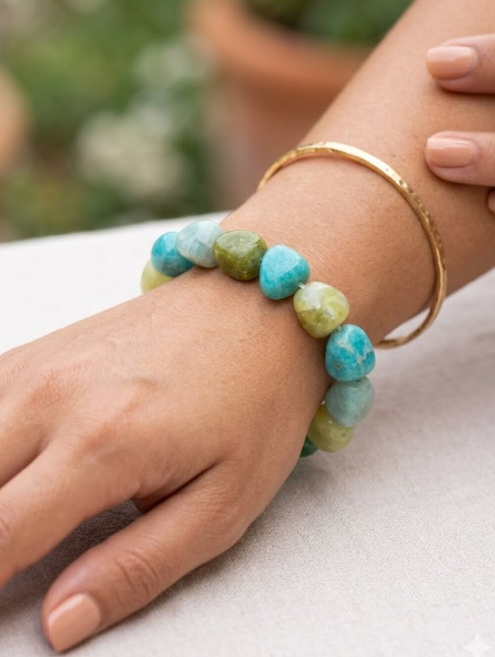 Amazon Collection Howlite Amazonite Jasper Stretch Bracelet Size 7.5 Blue Green